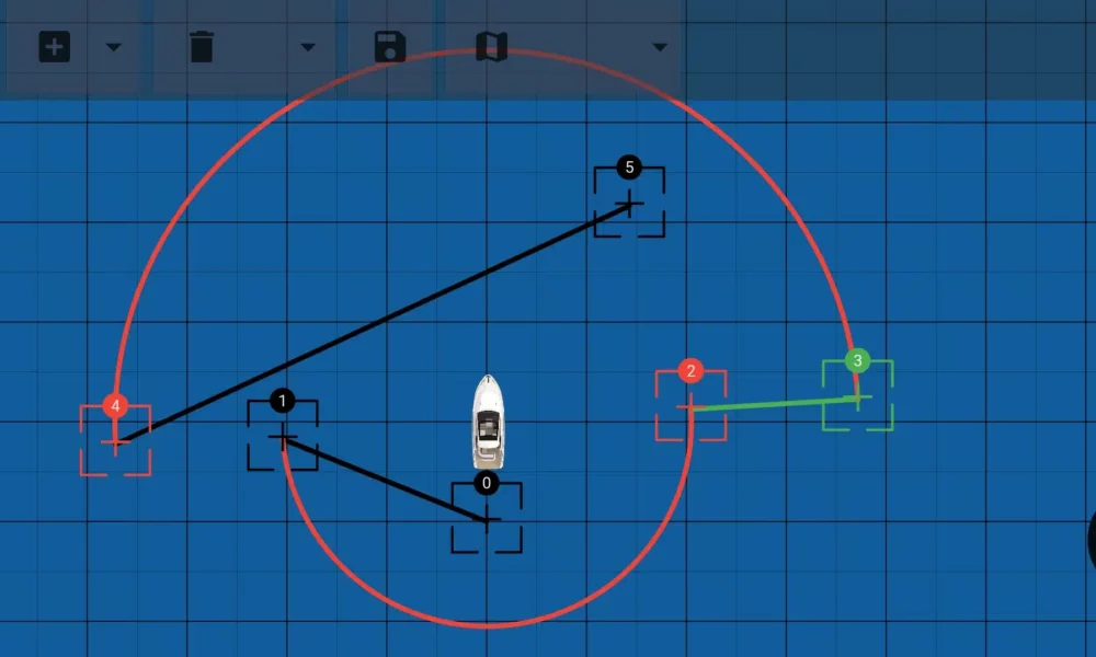Dronvor : scénarisation du suivi de cible Scénarisation du suivi de cible (bateau dans le cas du Dronvor) en mouvement